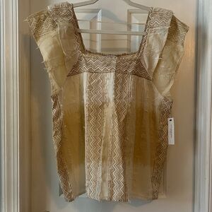 Liverpool Cream Embroidered Pina Suare neck blouse, medium, Stitchfix